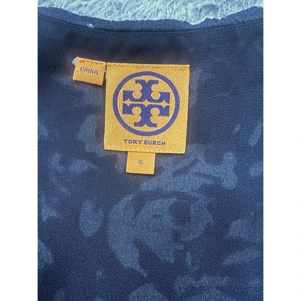 Tory Burch Dress 100% Silk Floral Blue Sleeveless‎ Size 6